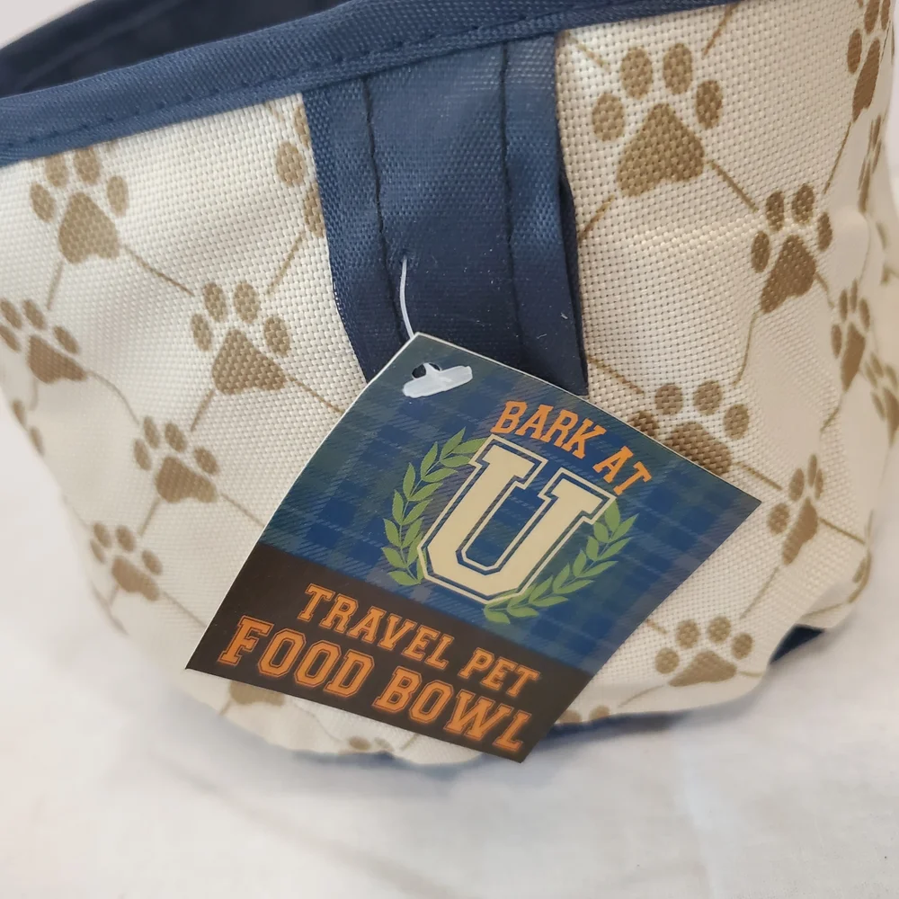 Canvas Travel Pet Bowl with Paw Print
